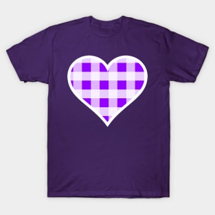 Purple and White Buffalo Plaid Heart T-Shirt